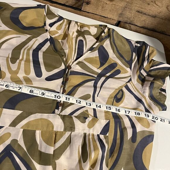 Kasper Silk/cotton blend blouse - olive and blue floral pattern - M - Picture 4 of 6